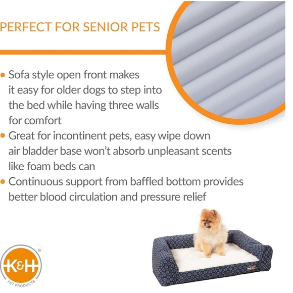K&H Pet Products Air Sofa Bed Navy/Geo Flower Small 18 X 24 Blue & White Dog Bed - Picture 4 of 4